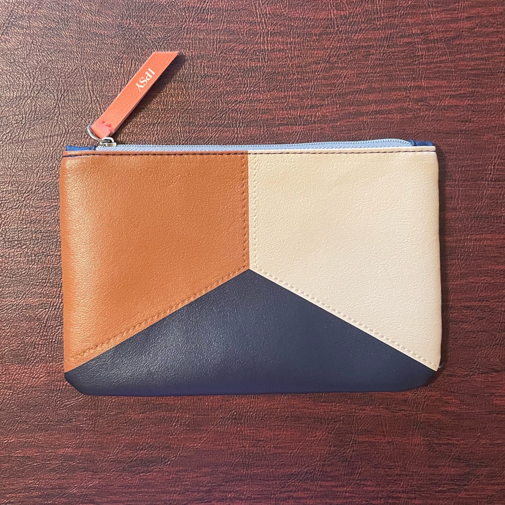 Ipsy Tri-Color Cosmetic Bag - Tan, Cream, And Navy